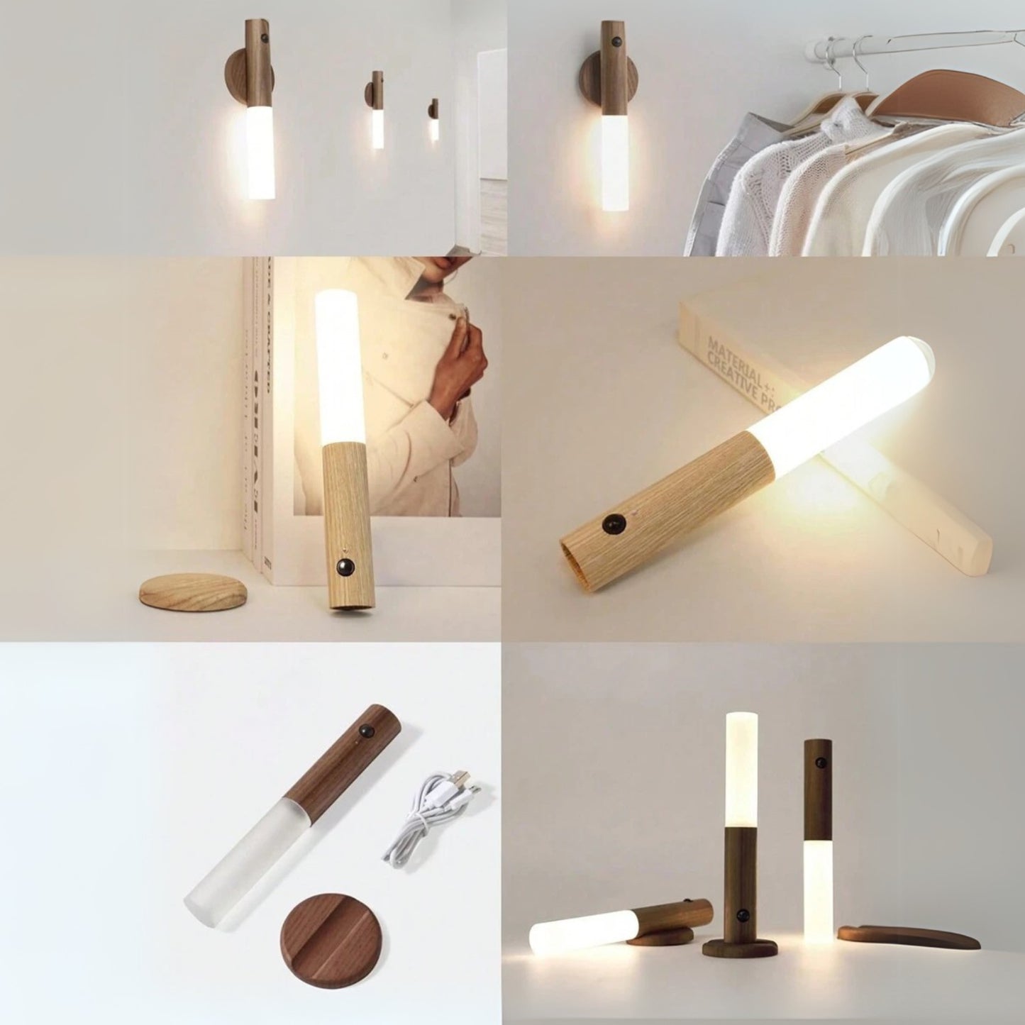 Motion Sensor LED Night Light Magnetic Wall Lamp USB Rechargeable Stick-On Light