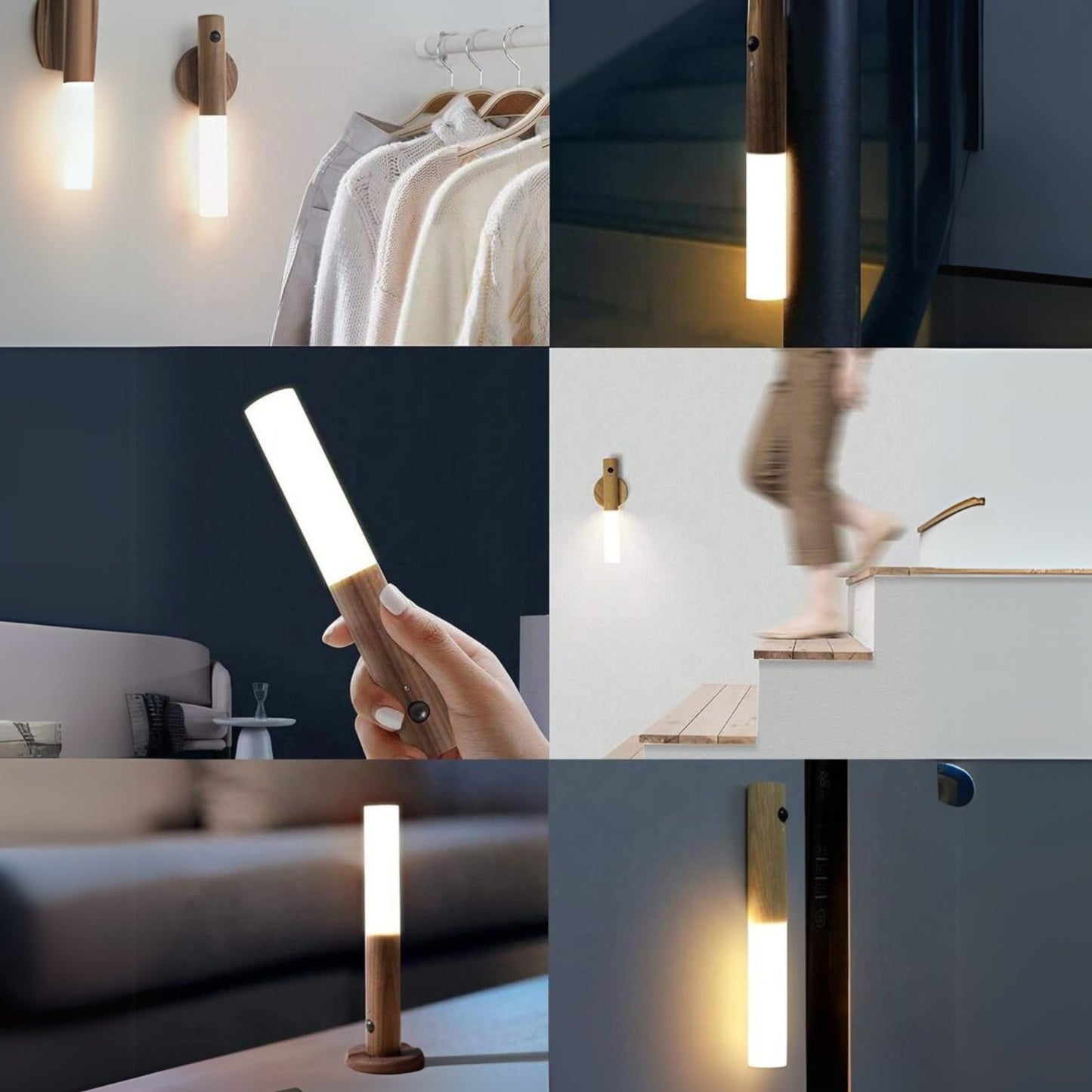 Motion Sensor LED Night Light Magnetic Wall Lamp USB Rechargeable Stick-On Light